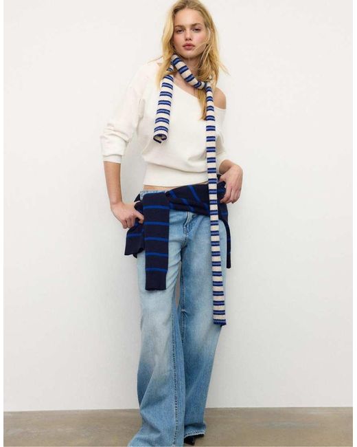 Stradivarius Blue Boat Neck Knit Jumper