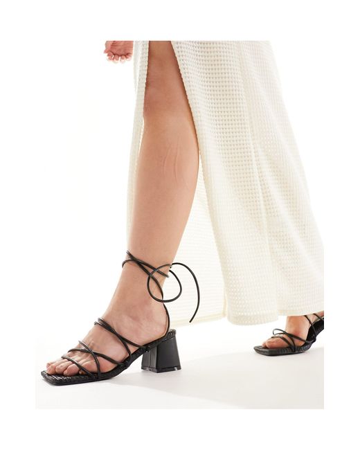 Public Desire White Idris Mid Heeled Sandals With Ankle Ties