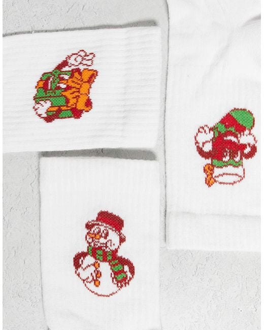 ASOS Gray Christmas 3-pack Socks With Decorations Graphic for men