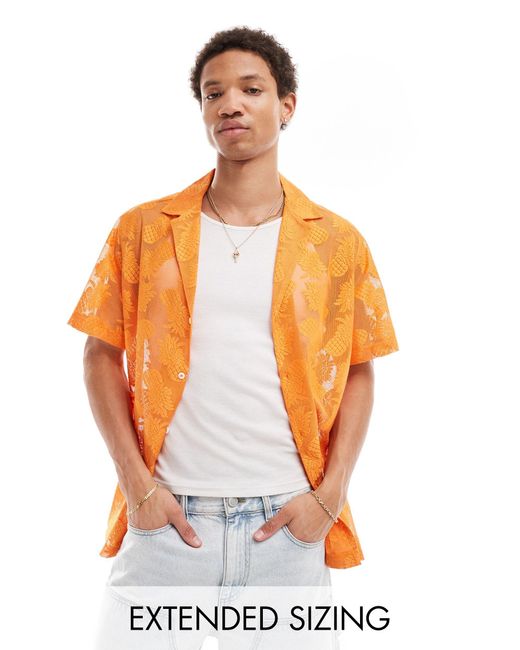 ASOS – kurzärmliges hemd aus spitze in Orange für Herren