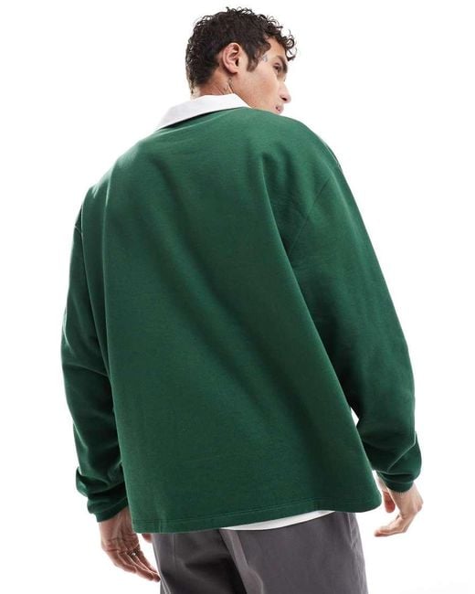 ASOS Green Oversized Rugby Polo Sweatshirt for men