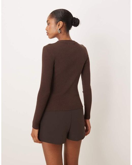 Motel Brown Liano Ribbed Long Sleeve Zip Up Cardigan
