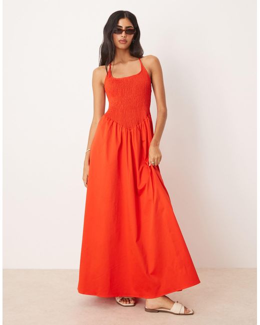 ASOS Red Scoop Neck Crinkle Maxi Dress With Cross Back
