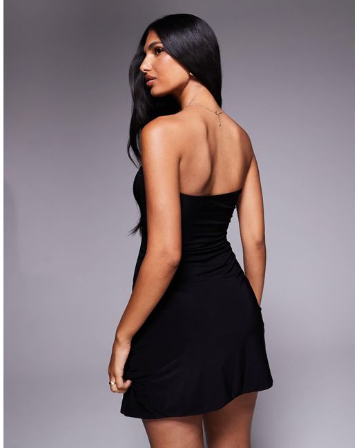 Robe bandeau moulante courte sculptante double épaisseur à taille froncée Fashionkilla en coloris Blue