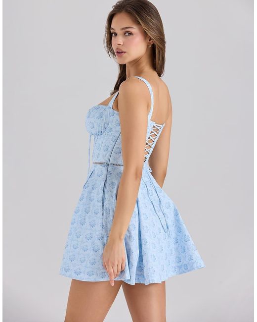 House Of Cb Blue Calia Print Stretch Cotton Mini Dress