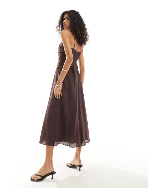 Forever New Brown Ruched Bust Detail Midi Dress