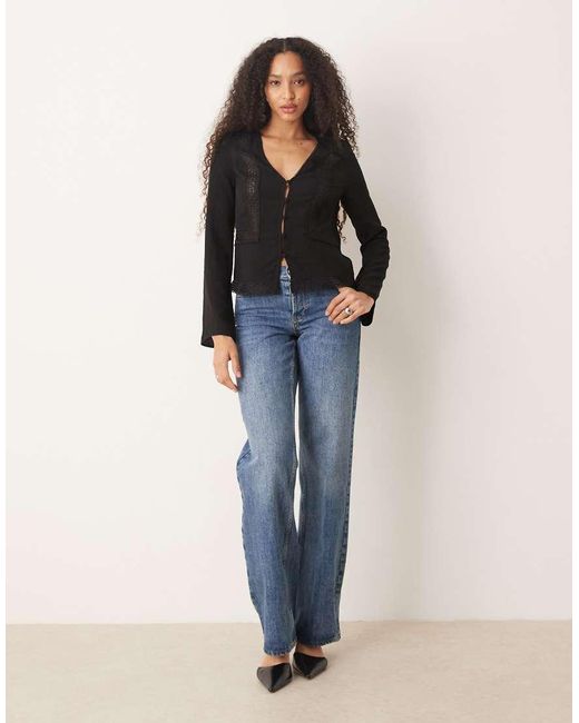 ASOS Blue Lace Trim Long Sleeve Top