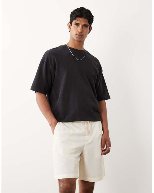 Mango Black Loose Fit Cotton Mix Draw String Shorts for men
