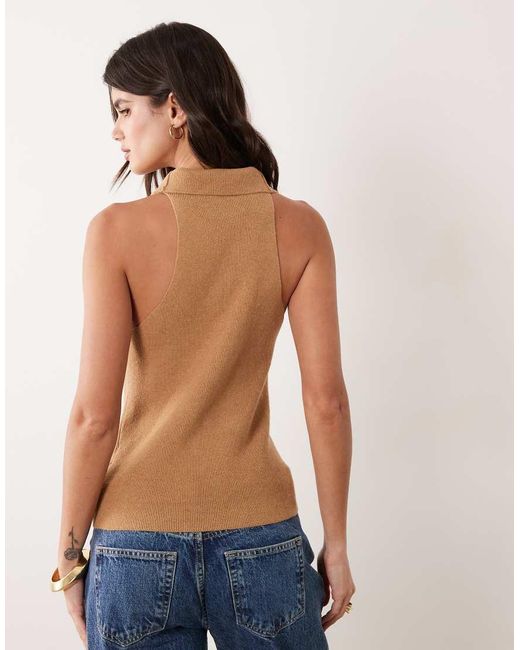 ASOS Blue Ribbed Cowl Neck Halter Knitted Top