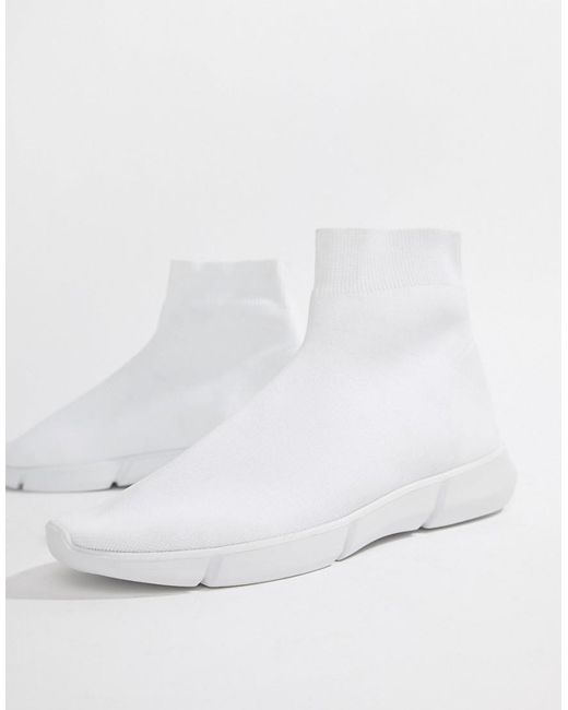 ASOS Slip On Sock Sneakers In White Knit for men
