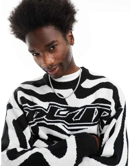 Bershka Black Swirl Knitted Jumper for men