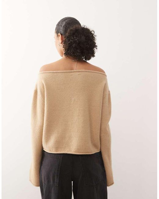 Monki Natural Relaxed Off Shoulder Knitted Jumper