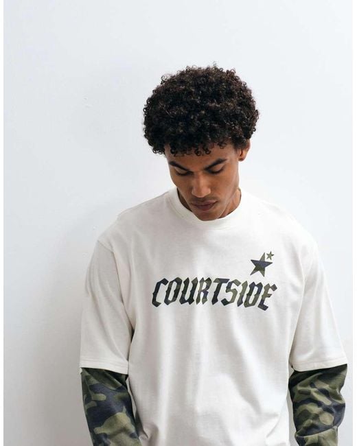 Courtside White Camo Printed Layered Long Sleeve T-shirt for men