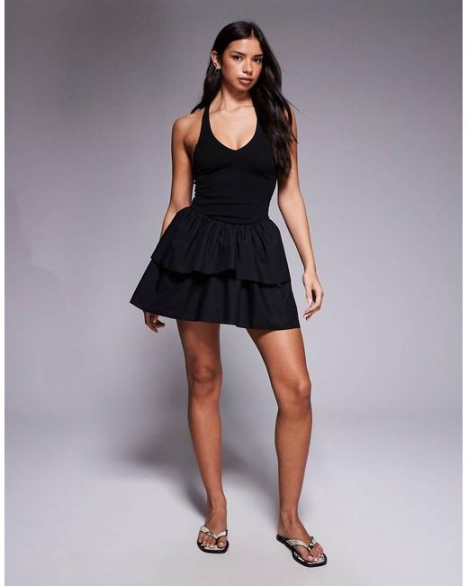 ASOS Blue Halter Ruffle Skirt Mini Dress