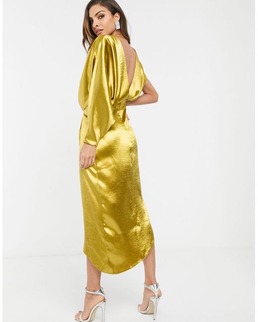 Satin Drape Wrap Midi Dress 