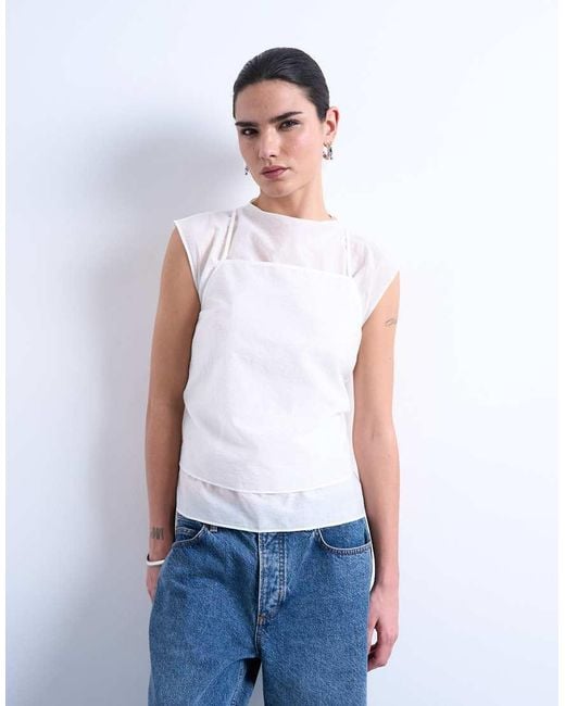 TOPSHOP White Double-layer Sleeveless Tunic Top