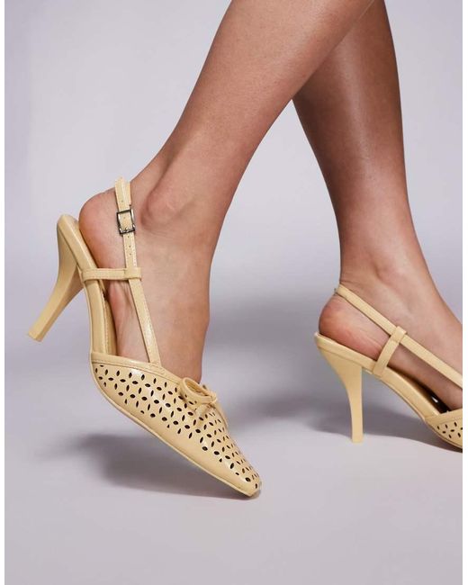 Public Desire Yellow Alchemy Laser Cute Sling Back Heels With Bow