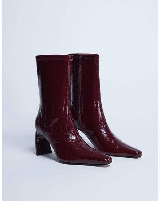 TOPSHOP Red Pearl Point Toe Ankle Boot