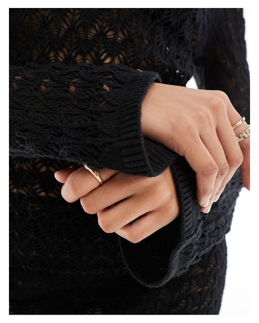 Miss Selfridge Black Crochet Low Back Long Sleeve Mini Dress