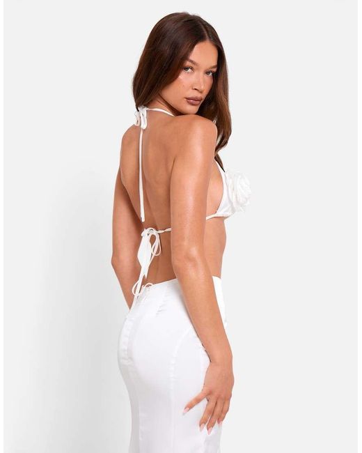Public Desire White Bridal Bralet Top With Floral Corsage