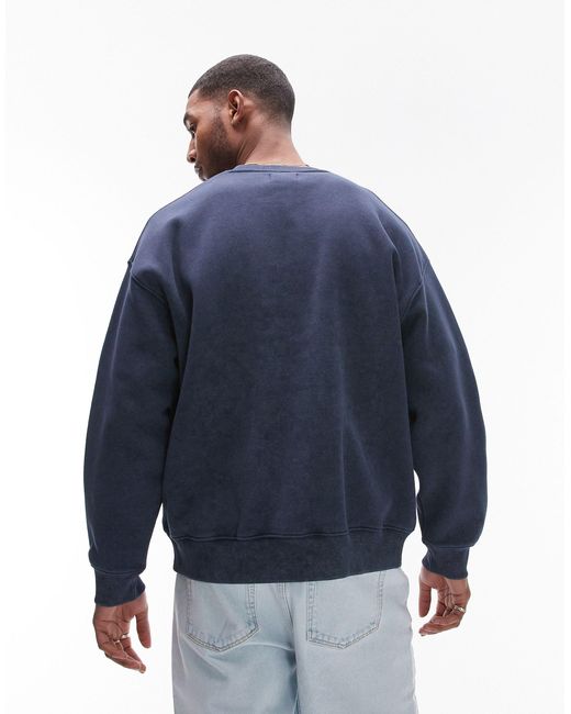 Topman Blue Oversized Fit Sweatshirt With Floral Embroidery for men