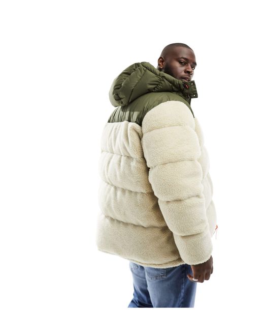 Polo Ralph Lauren White Big & Tall Detachable Hood Borg Hybrid Down Puffer Jacket for men