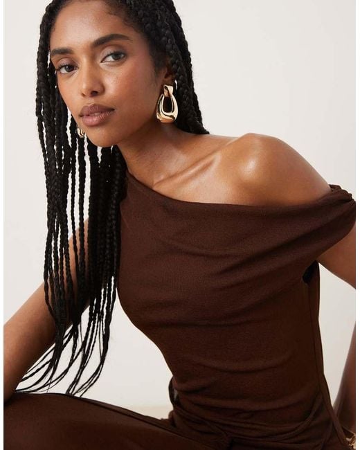 ASOS Brown Onion Skin Fallen Shoulder Tie Wrap Midi Dress