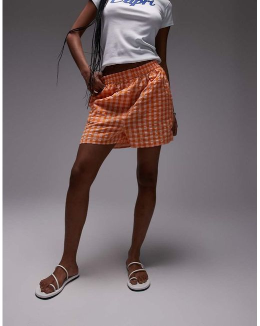 TOPSHOP Gray Pull On Check Textured Boxer Short