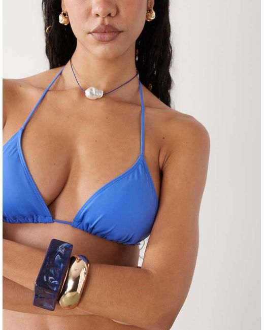 Monki Blue Triangle Tie Up Bikini Top