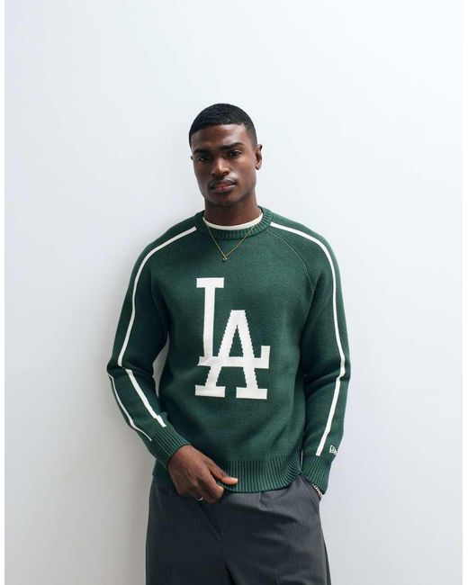 KTZ Green La Dodgers Large Logo Knitted Jumper With Contrast Piping for men