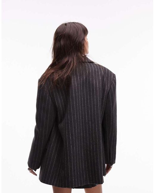 TOPSHOP Black Brushed Wool Look Pinstripe Blazer Coat