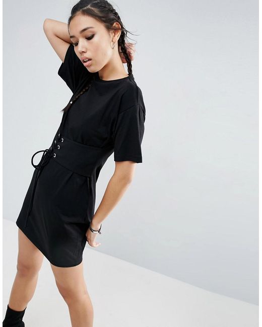 ASOS Black Corset Detail T-shirt Dress