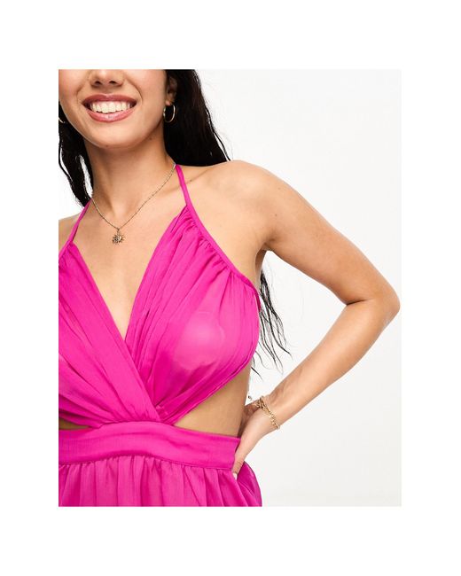 ASOS Pink Sheer Mini Beach Dress With Cut Out
