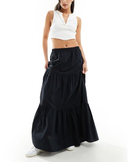 Weekday Black Nico Tiered Maxi Skirt