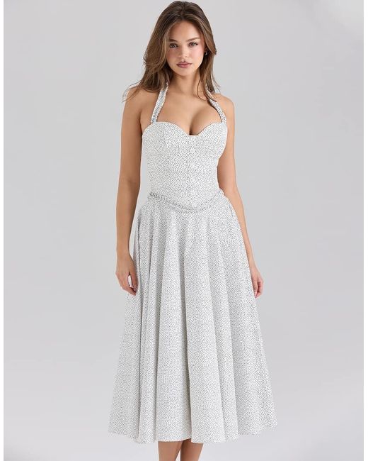 House Of Cb White Georgie Cotton Halter Neck Midi Dress