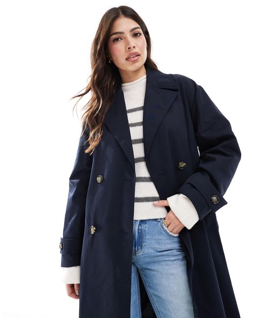 Mango Blue Longline Core Trench Coat