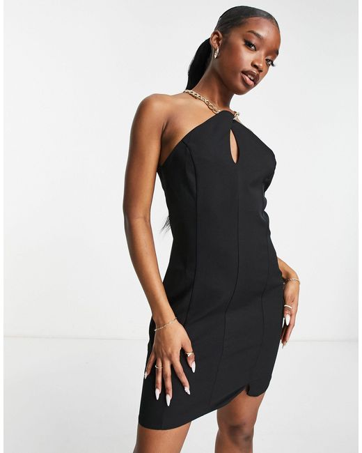 Trendyol Halter Neck Mini Dress With Chain Detail in Black - Lyst
