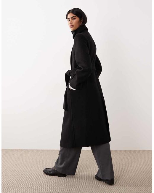 Mango Black Wool Mix Tailored Funnel Neck Coat