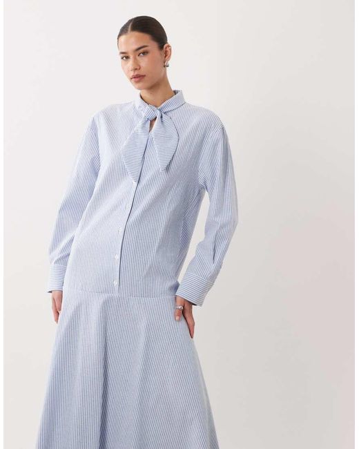 ASOS White Maxi Shirt Dress With Scarf Neck Detail