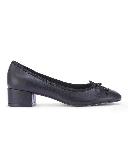 SEQWL Blue Low Block Heel Ballet Pump Shoes With Bow Front