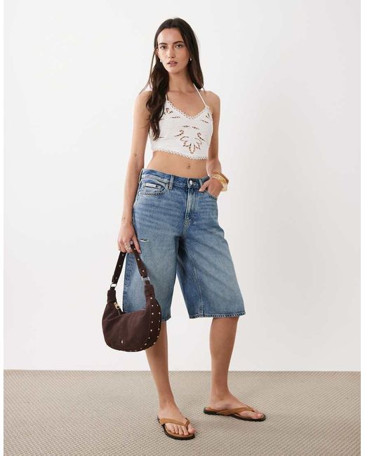 Miss Selfridge Blue Cut Work Bra Top