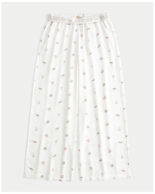 Hollister White Low-Rise Logo Waist Flannel Pants