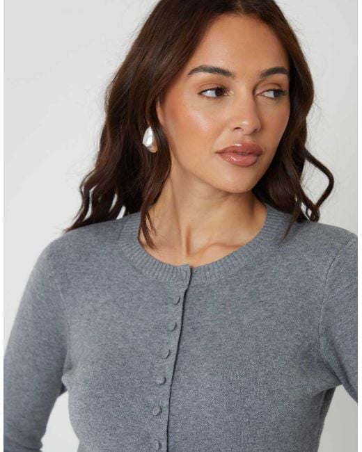 Threadbare Gray Crew Neck Compact Knitted Cardigan