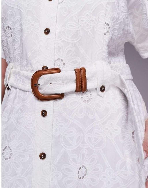 Forever New White Short Sleeve Broderie Shirt Midi Dress