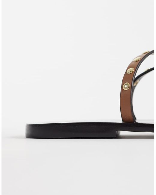 Mango Metallic Strappy Flat Sandals With Studs