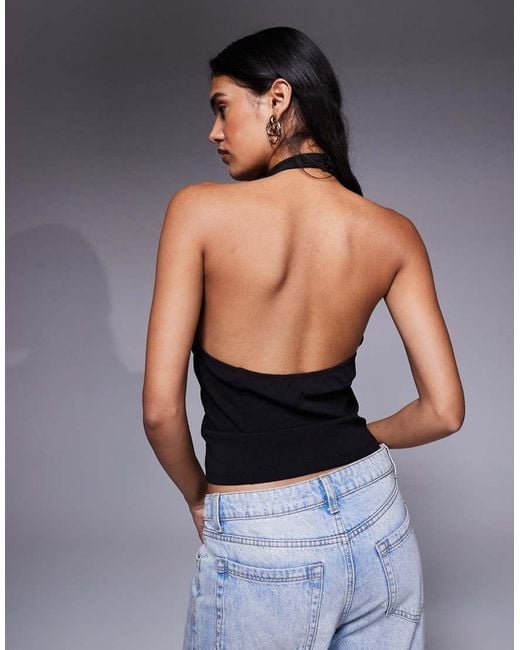 Top Corsetero Con Cuello Halter Ceñido De ASOS de color Blue