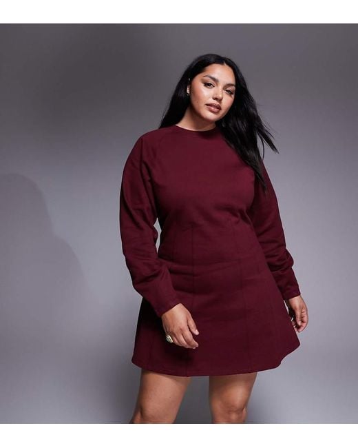 ASOS Red Asos Design Curve Corset Waist Cotton Mini Sweatshirt Dress