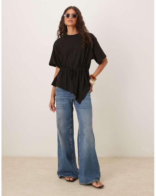 ASOS Black Tie Waist Drape T-Shirt