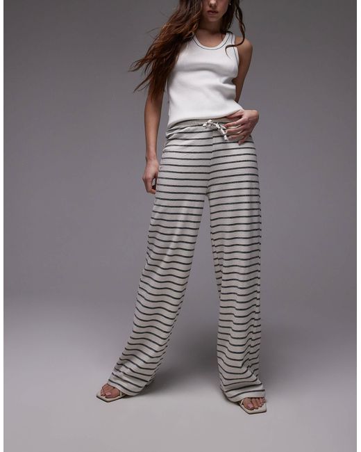 TOPSHOP Women's Gray Drawcord Stripe Wide Leg Pants