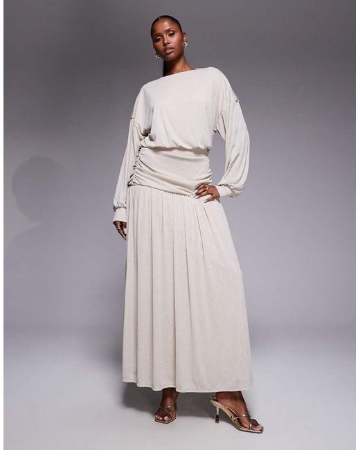 DASKA Multicolor Lightweight Ruched Drop Waist Drape Detail Maxi Dress